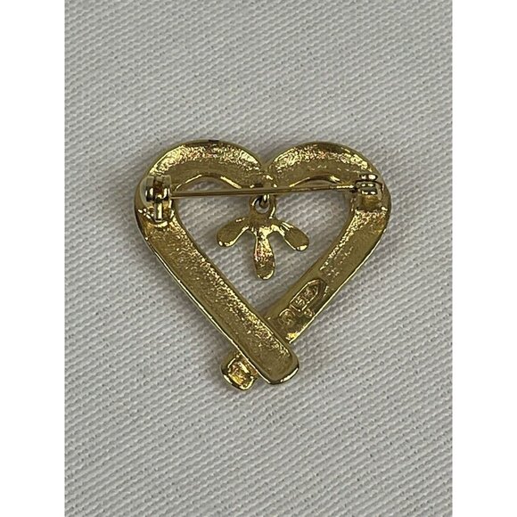 VTG Enamel Red White Gold Candy Cane Heart Dangle Holly Pin Brooch Signed GSK FS - Picture 5 of 7